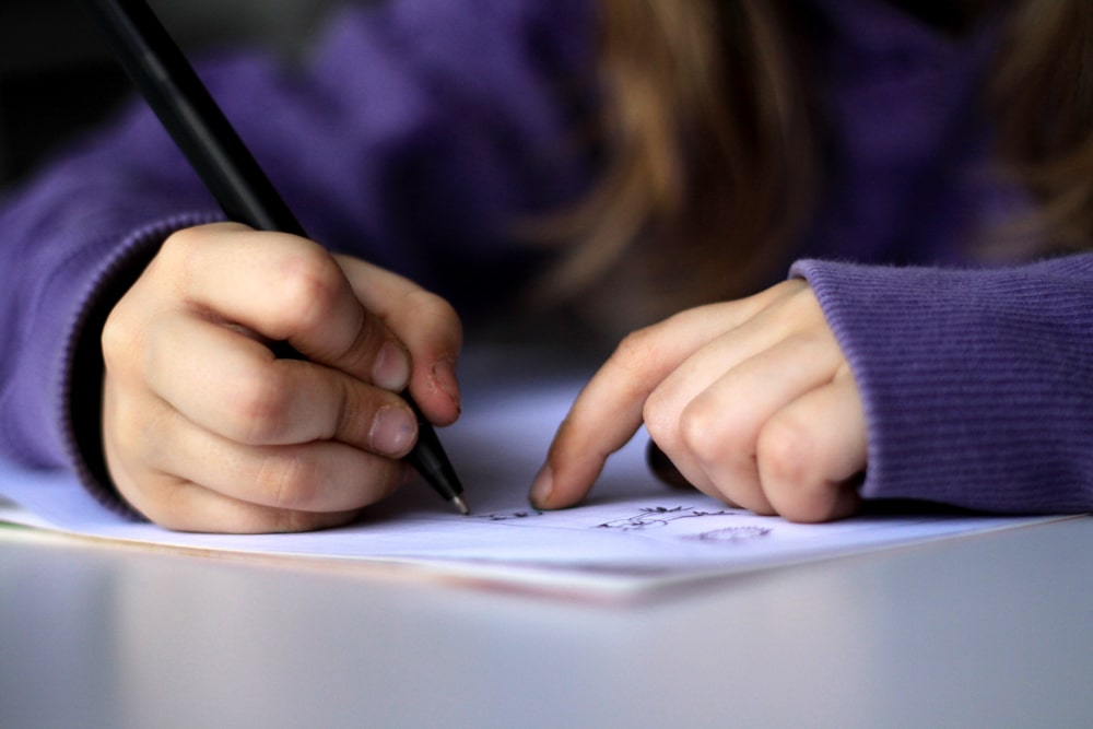 a girl writing