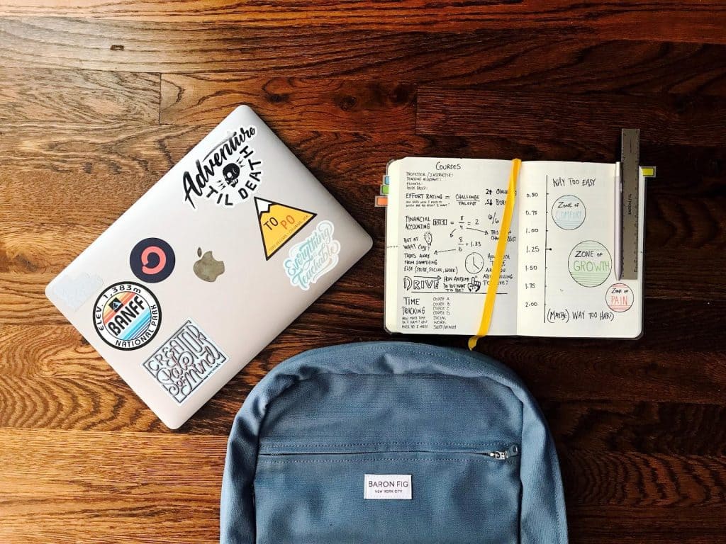 laptop and book on desk