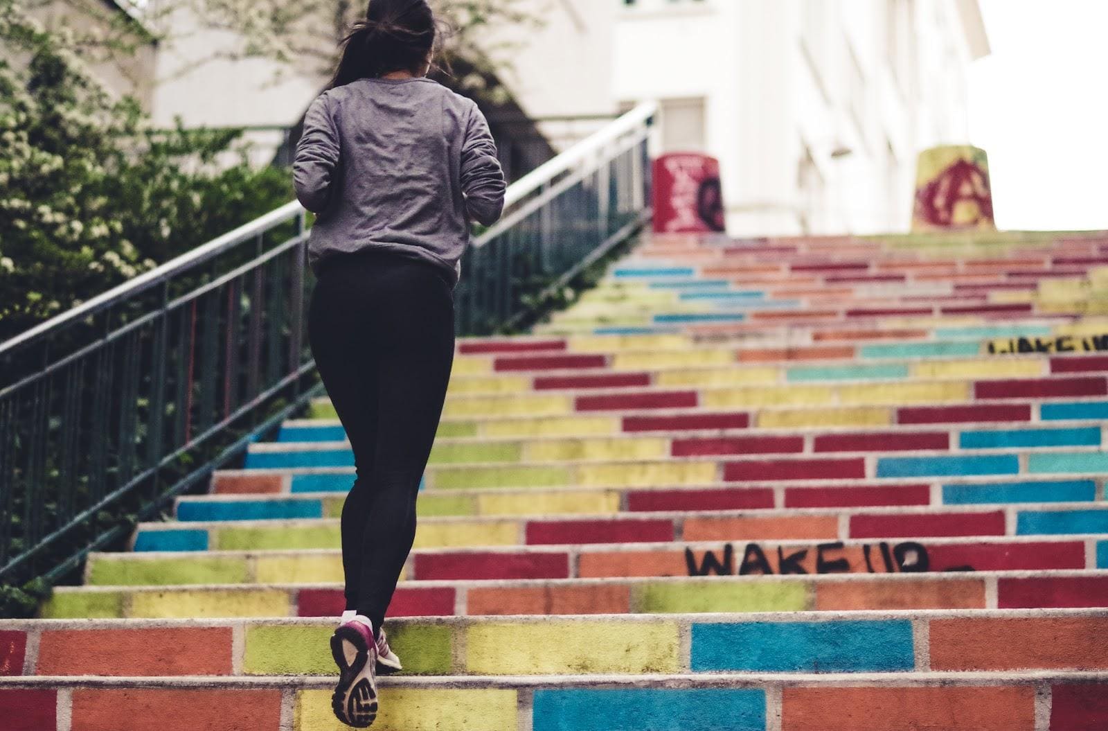 Running up the stairs