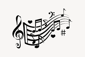 White background with music notes and trebles, symbolizing melody and harmony.