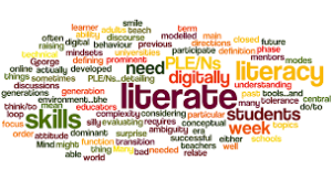 A word cloud of literacy-related words. 